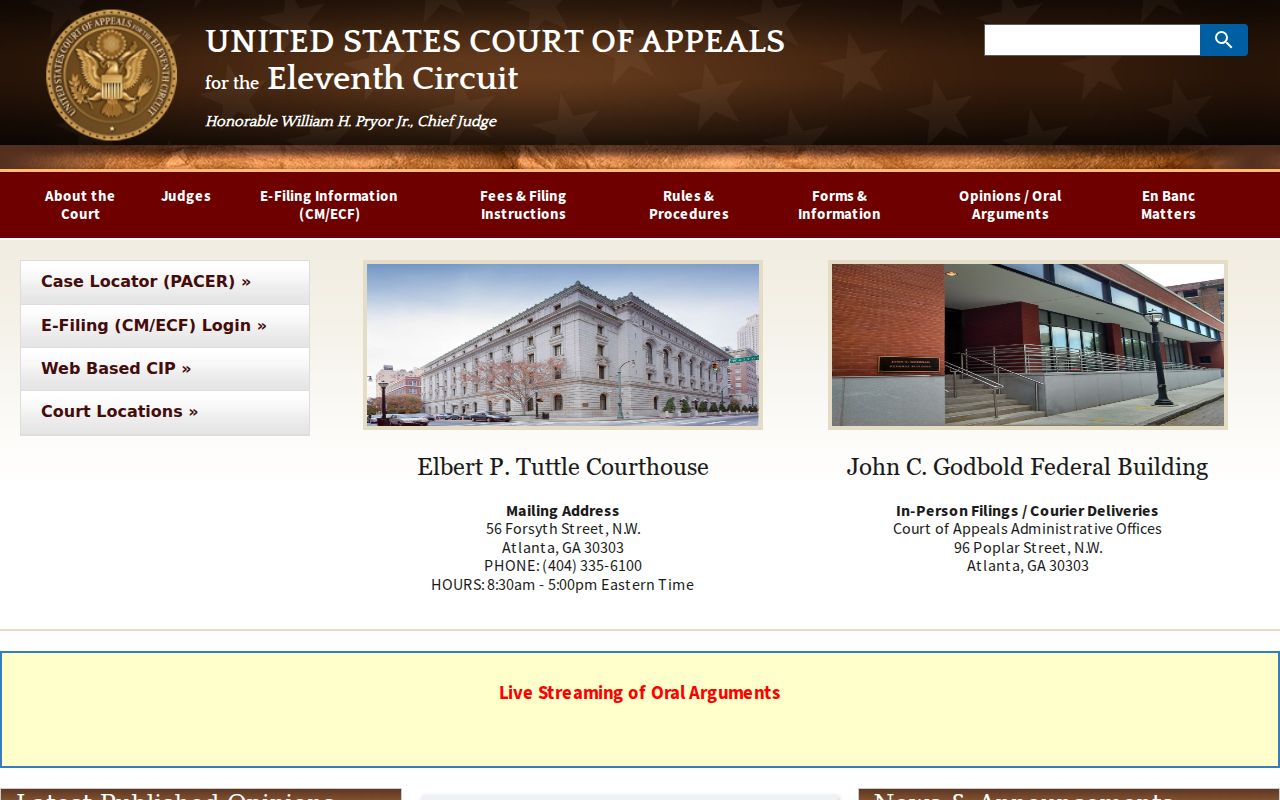 U.S. Court of Appeals for the Eleventh Circuit website relevant to Alabama federal appeals