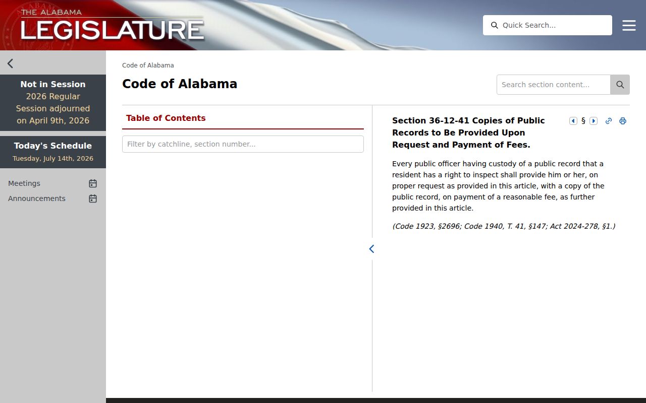 Alabama certified public record copy statute page