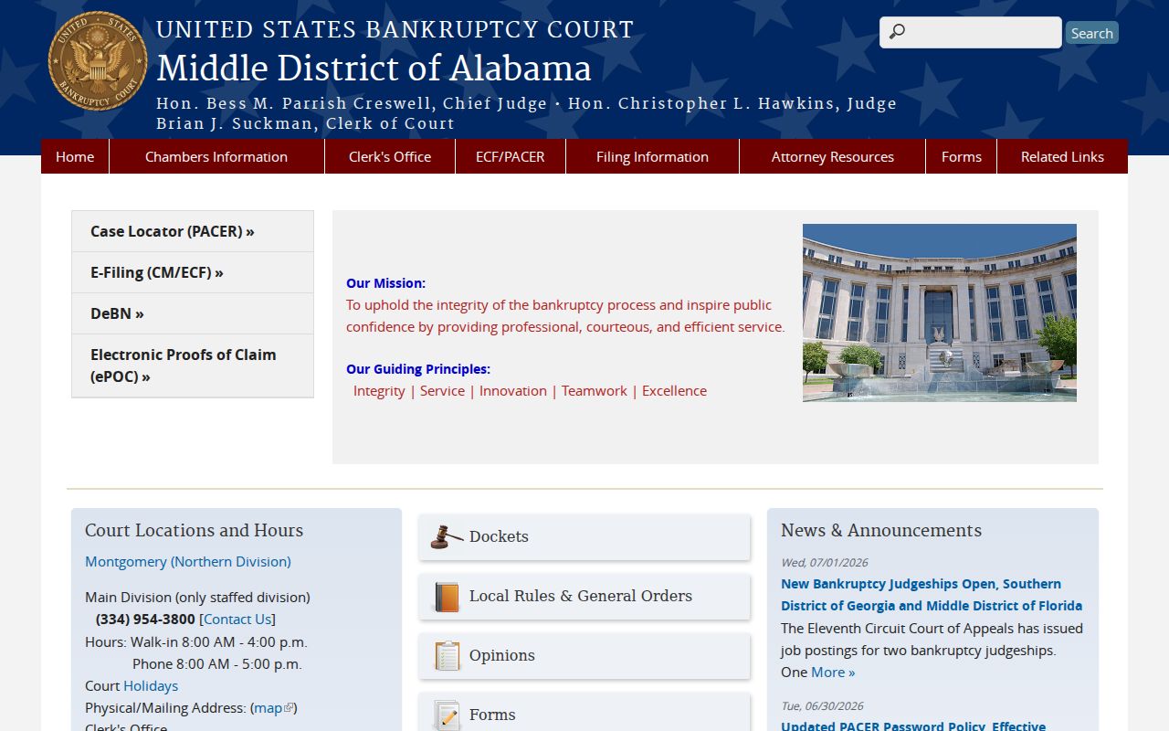 U.S. Bankruptcy Court for the Middle District of Alabama website