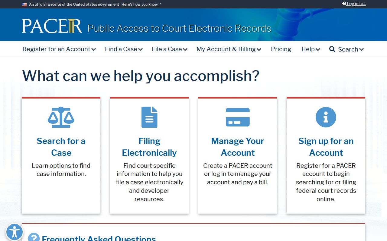 PACER federal court records access portal