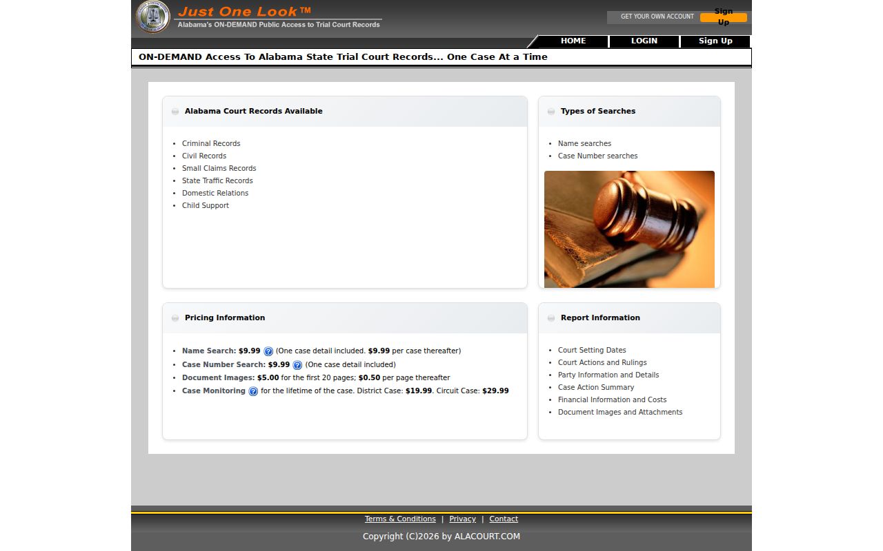 Alacourt Access Just One Look trial court records portal