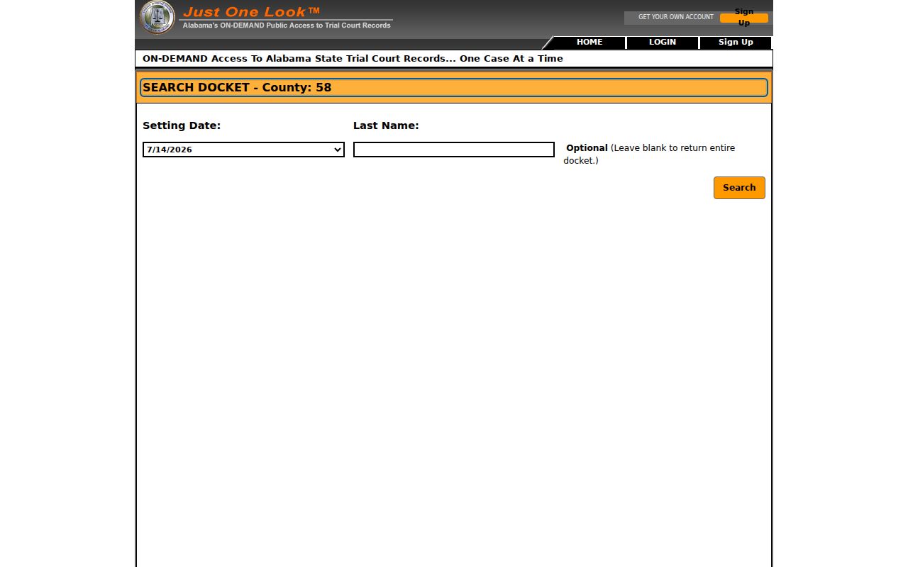 Chambers County Just One Look docket search endpoint