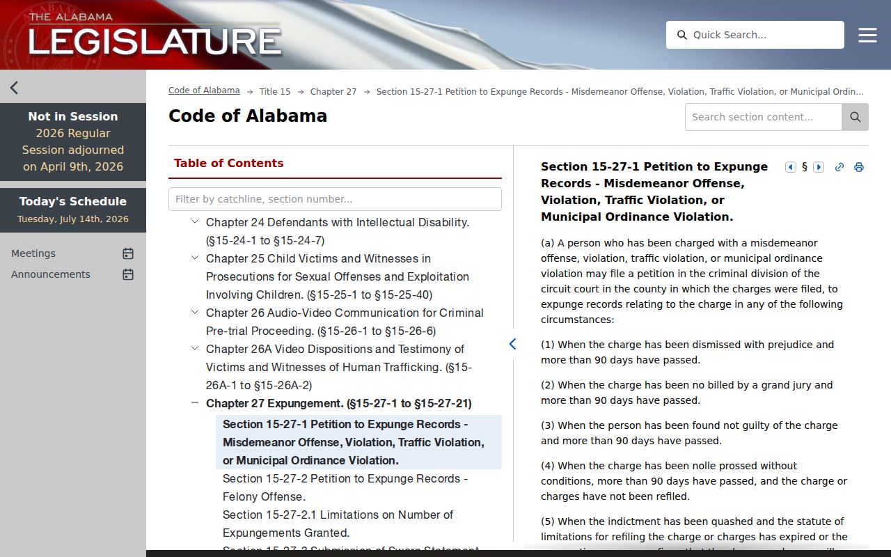 Chambers County criminal court records misdemeanor expungement statute