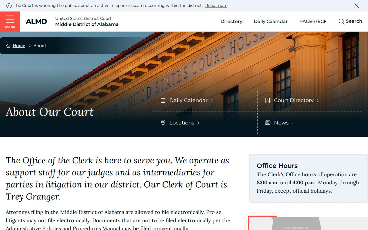 U.S. District Court for the Middle District of Alabama information page
