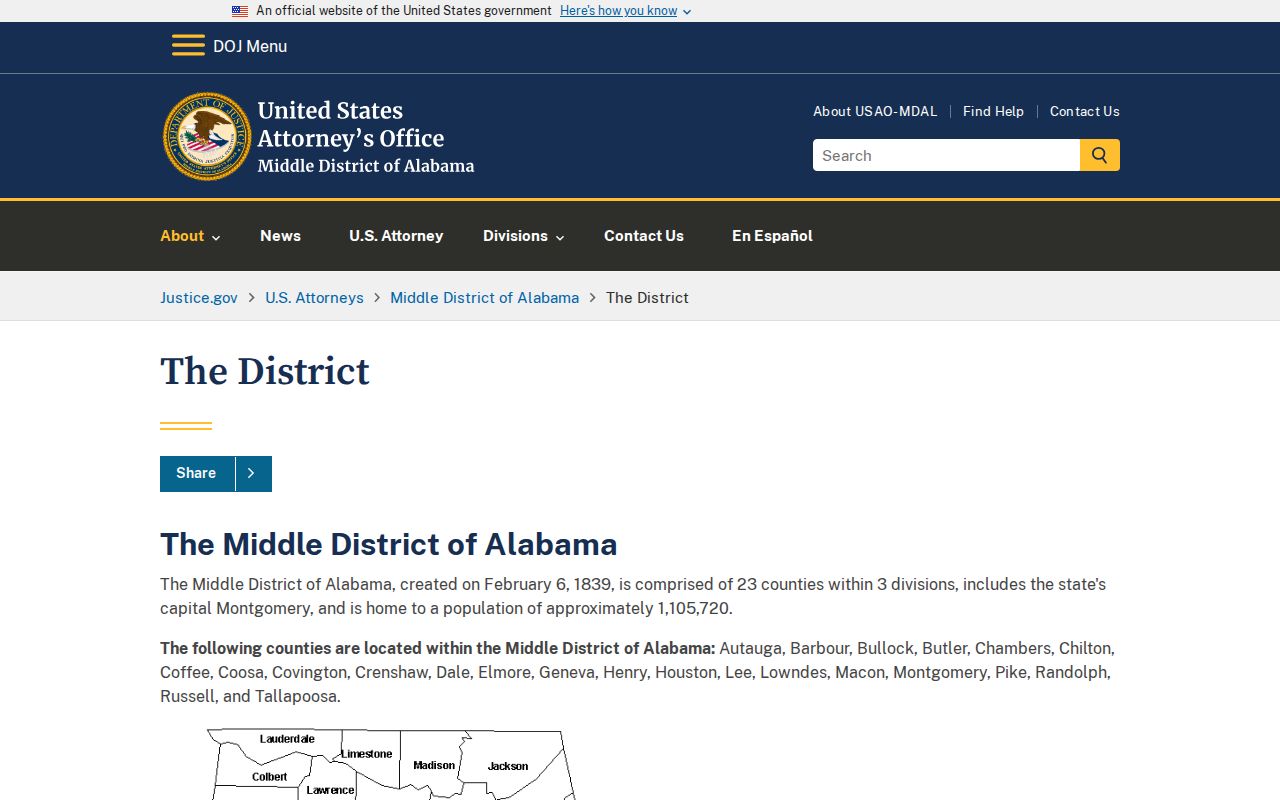 U.S. Attorney Middle District of Alabama district page listing Chambers County